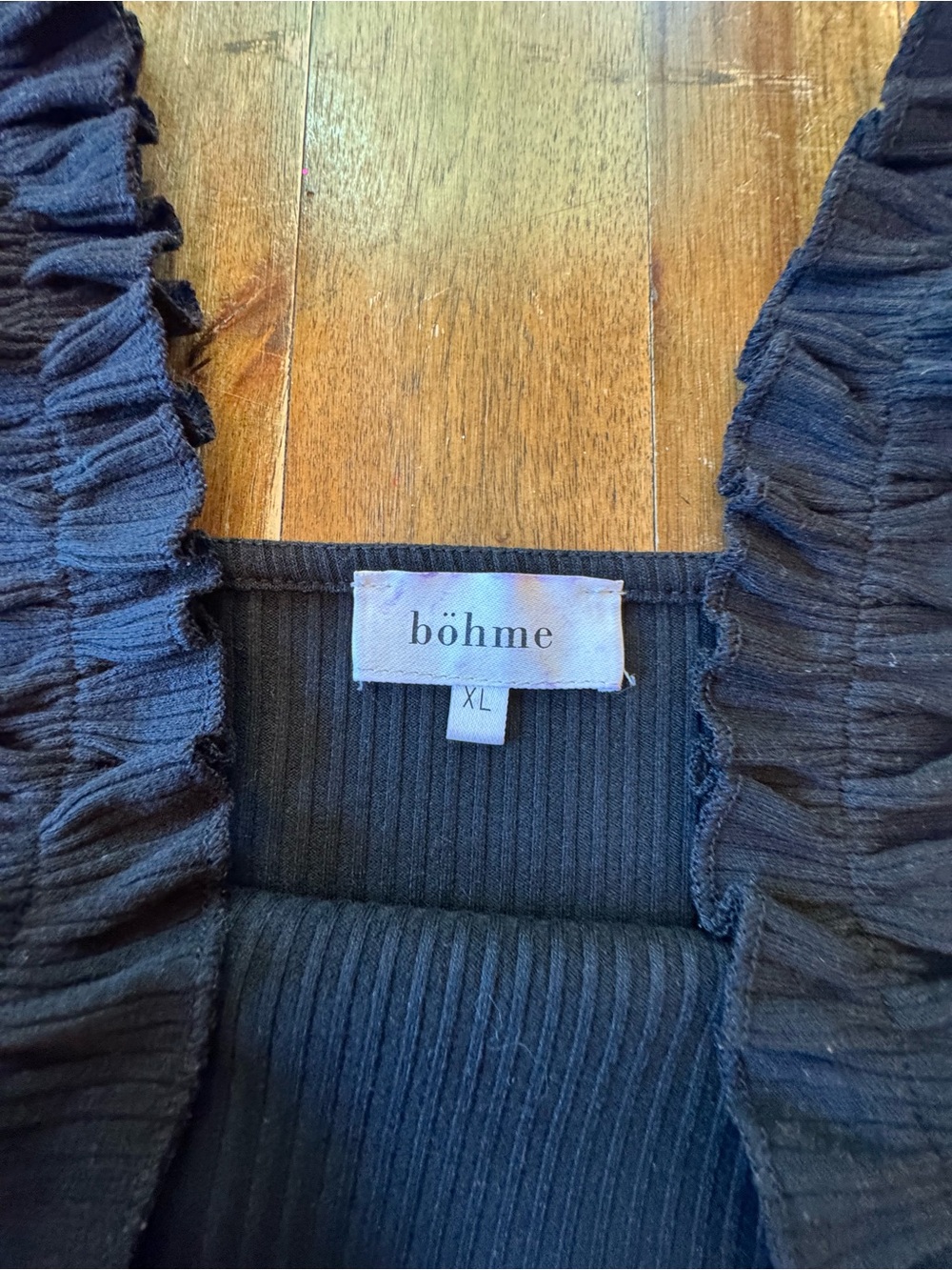 bohme Brand Square Neck Ruffle Strap Ribbed Knit Black Tank Top Sz. XL - Picture 4 of 6